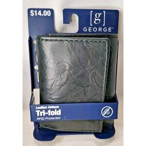 George Leather Tri-fold Wallet with Flip ID Black